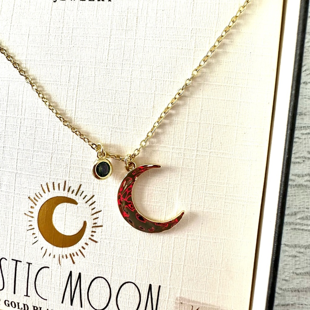RAE DUNN Jewelry Mystic Moon Necklace Mystic Topaz Gold Plated NWT - Picture 5 of 8